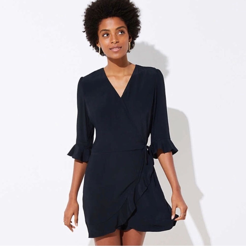 LOFT Navy Wrap Ruffle Romper